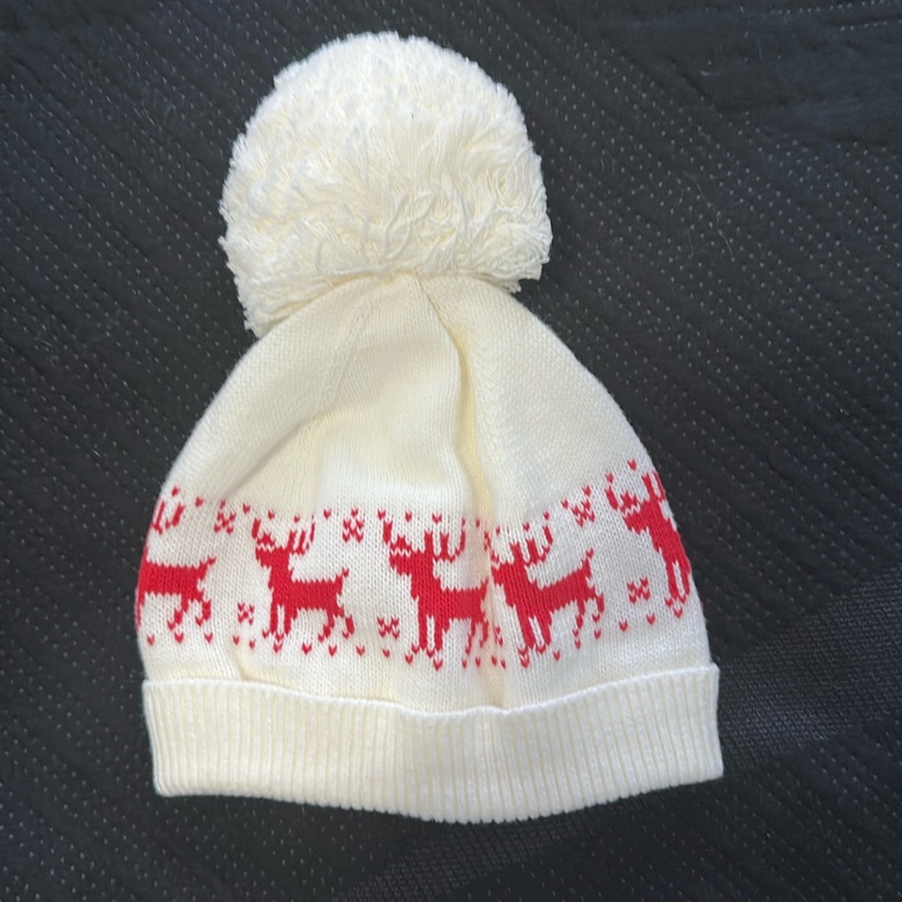 Janie and Jack White Knit Reindeer Hat 0-3M